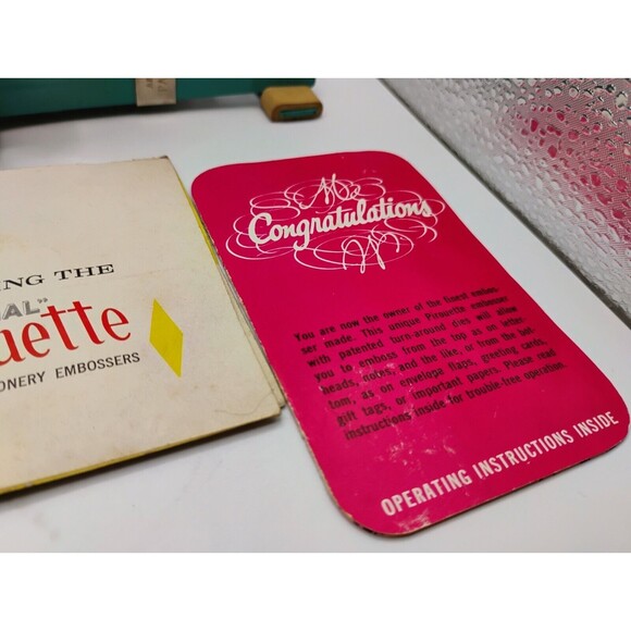 Vtg.  Pirouette Desk Stationary EMBOSSER Stamper Midcentury Mod Aqua Reef Blue - Picture 2 of 13